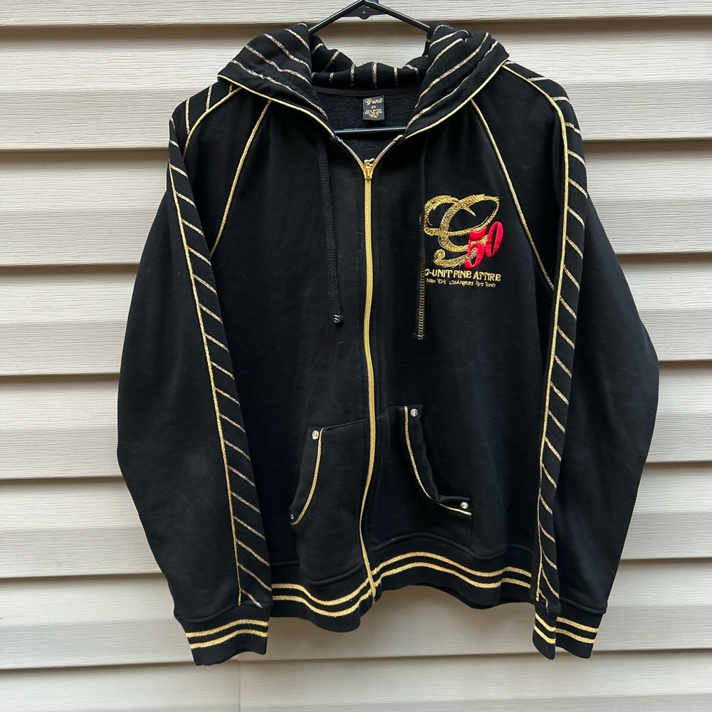 VTG G-Unit size 2X black gold hoodie jacket y2K streetwear hip-hop throwback